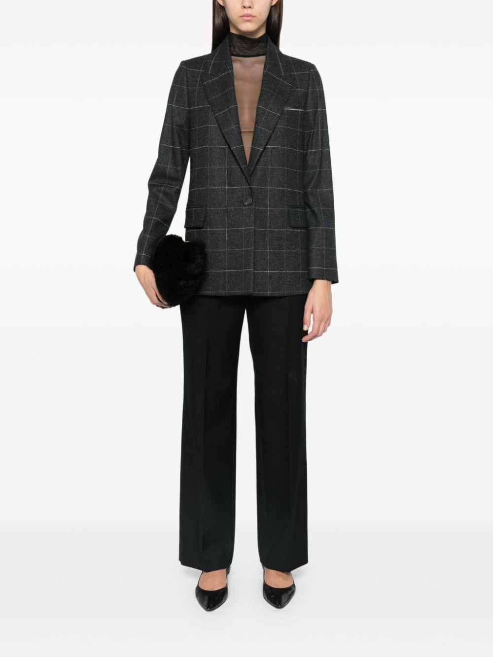 Shop Peserico Windowpane-check Blazer In Grey