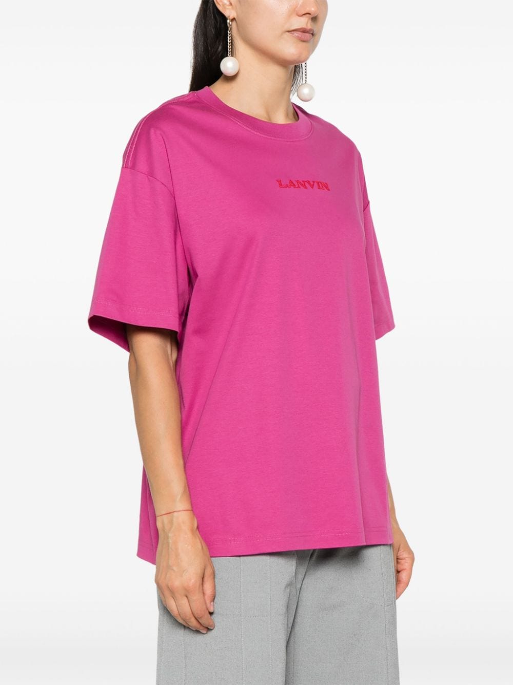 Shop Lanvin Logo-embroidered T-shirt In 59 Fuschia