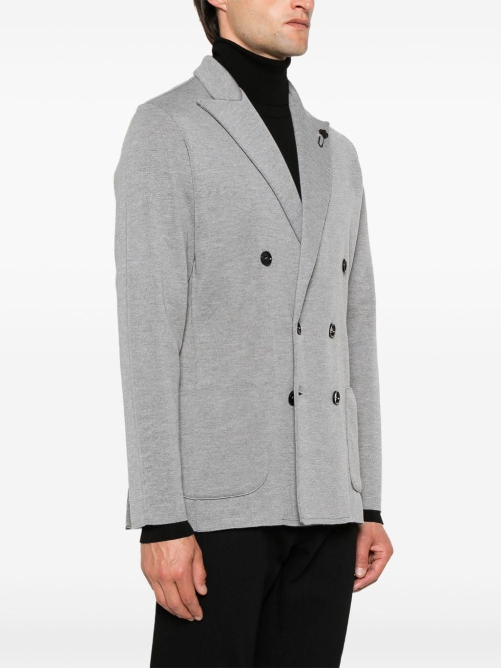 Shop Lardini Double-breasted Blazer In Grey