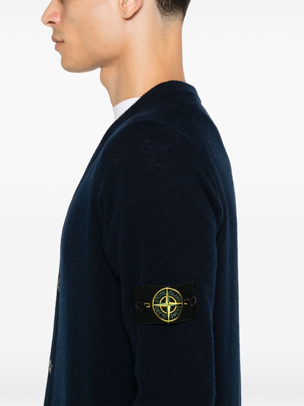 Shop Stone Island Compass-badge Cardigan In Blue