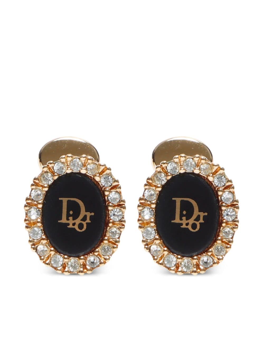 logo rhinestone clip-on earrings