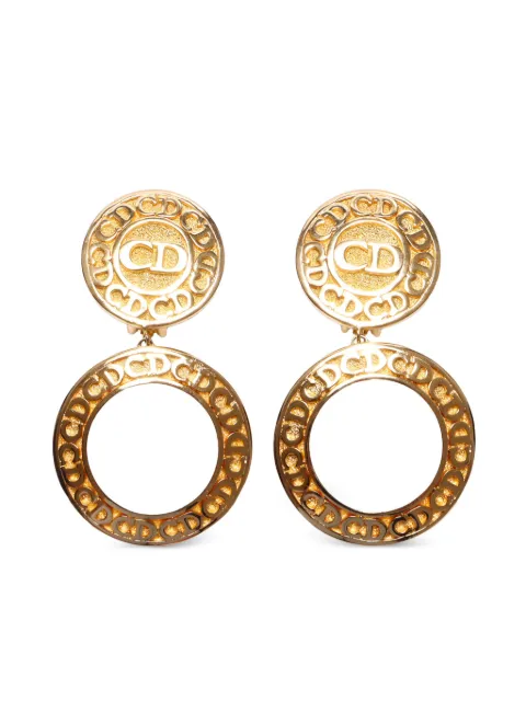Christian Dior Pre-Owned aretes bañados en oro con logo CD