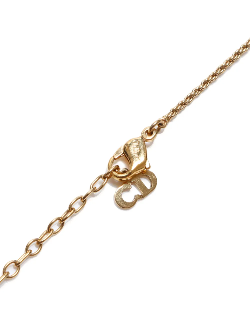 Pre-owned Dior Cd Rhinestone Necklace In Gold