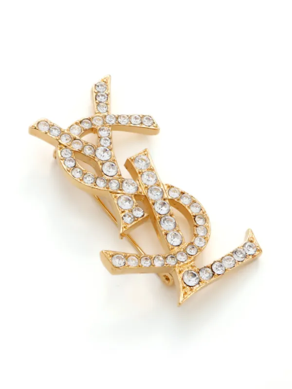 YSL ゴールドブローチ クリスタル装飾