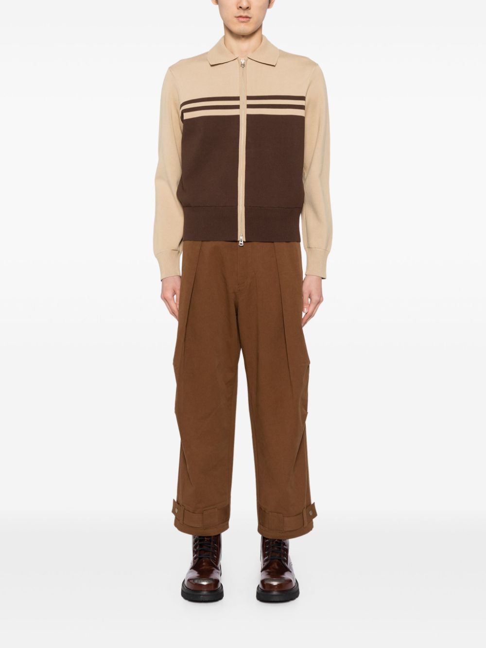 Shop Croquis Contrast Zip-up Cardigan In Brown