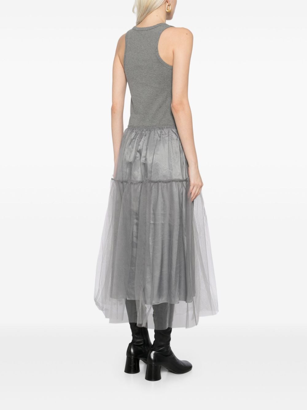 Shop Jnby Tulle-inserts Midi Dress In Grey