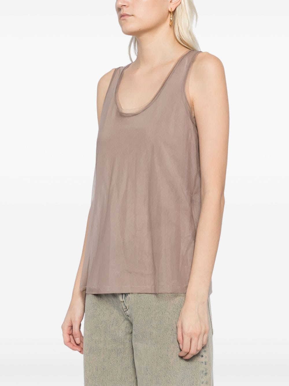 Shop Jnby Mesh-detailing Top In Neutrals