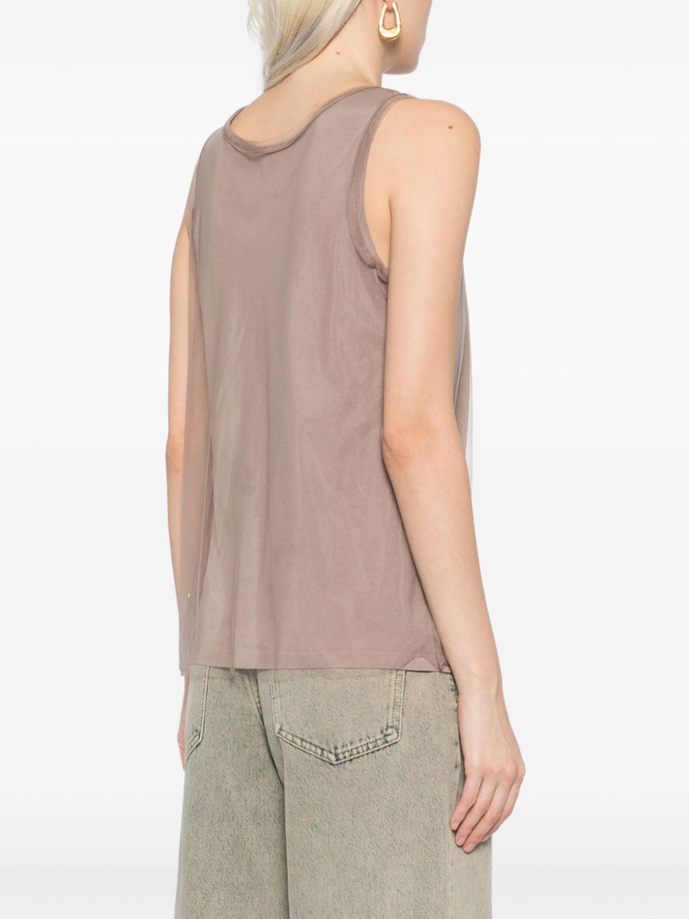 Shop Jnby Mesh-detailing Top In Neutrals