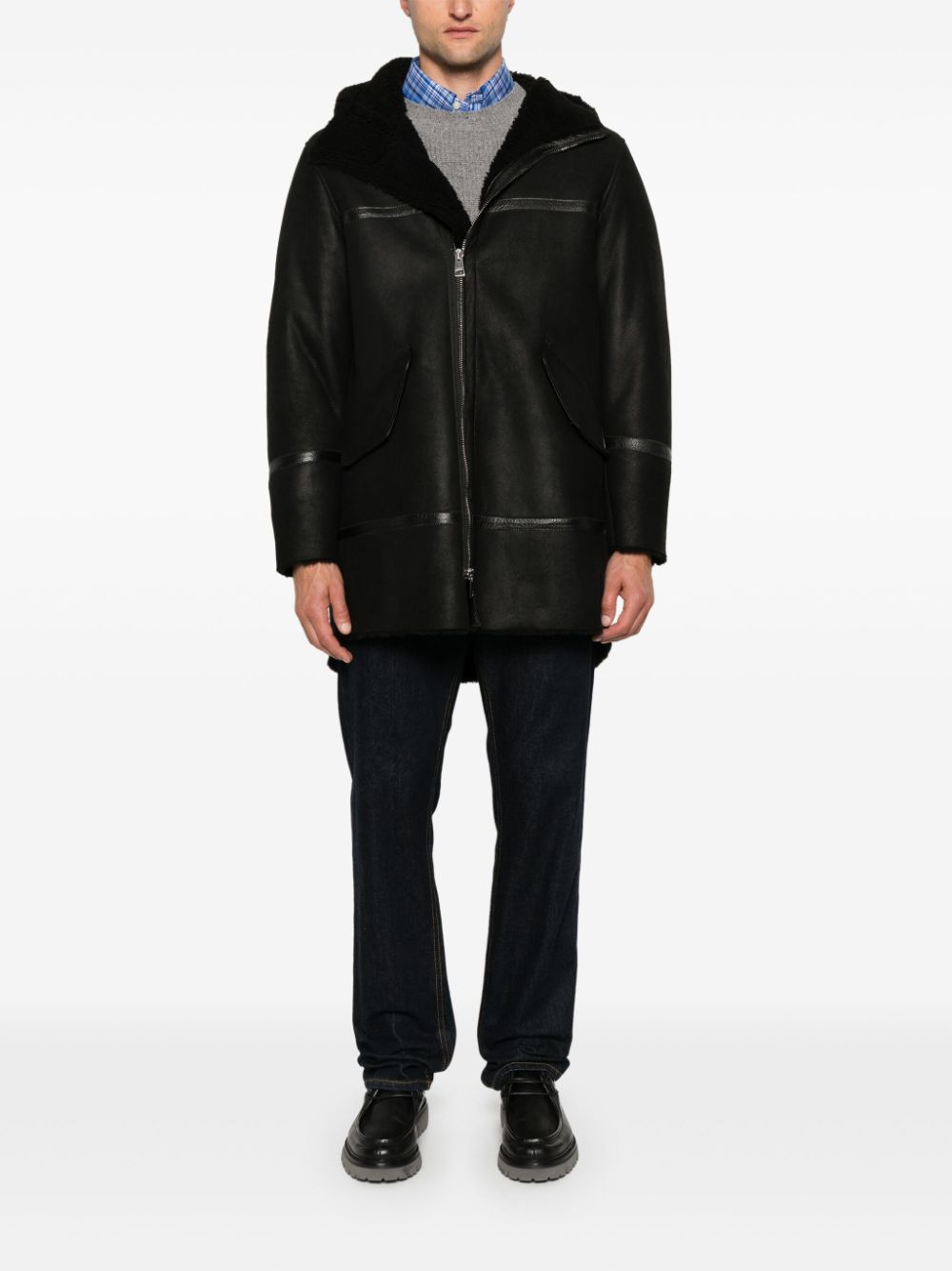 ERALDO hooded leather coat - Black