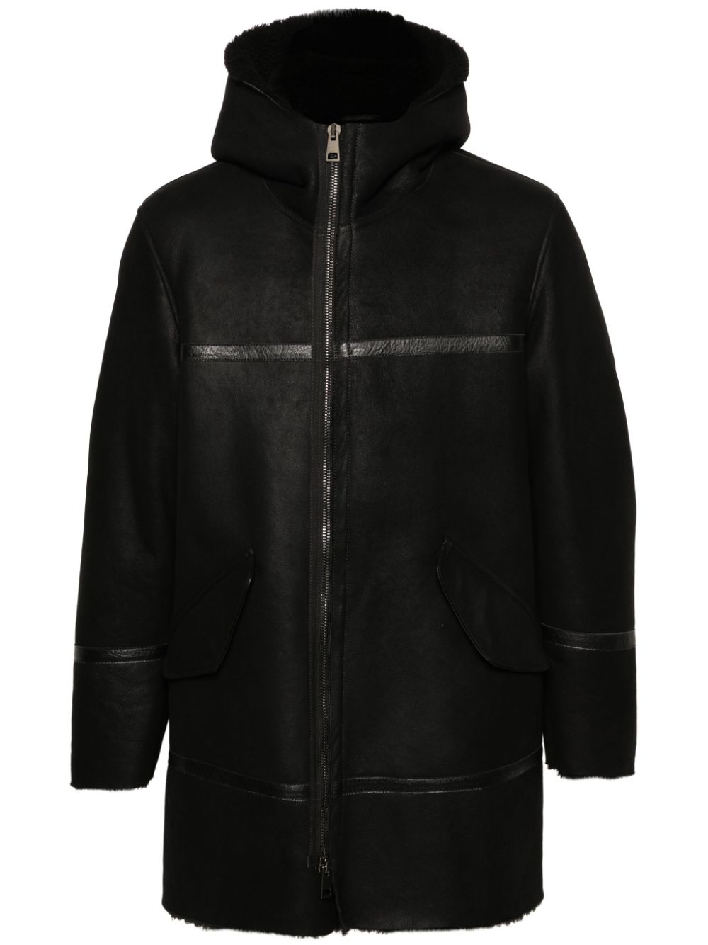 ERALDO hooded leather coat - Black