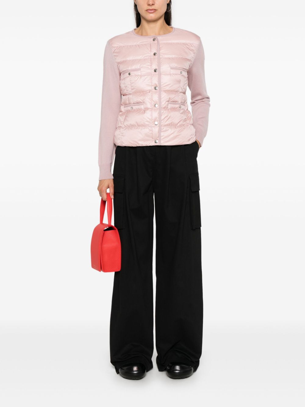 Shop Moncler Knitted-panels Puffer Jacket In Pink