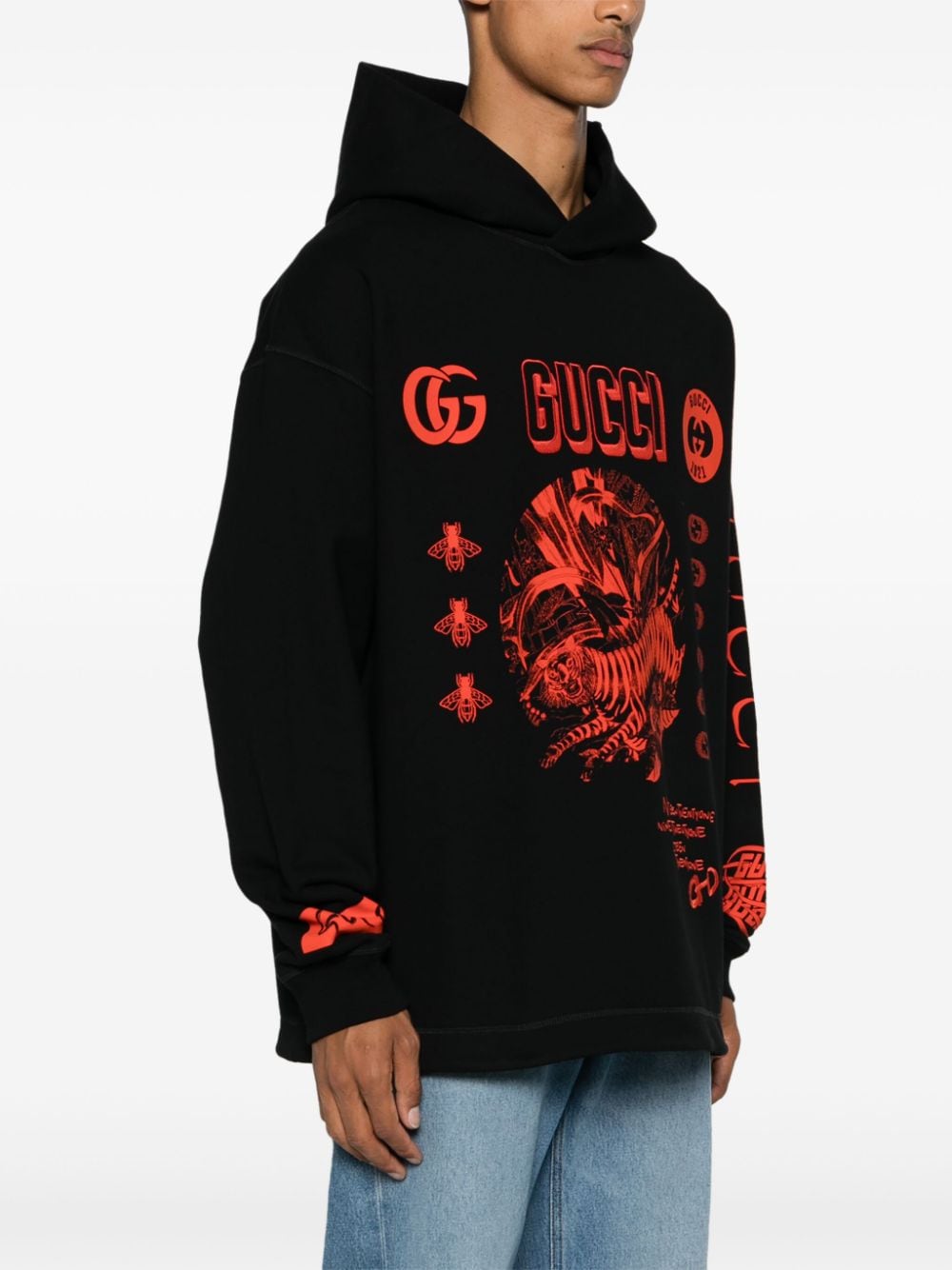 Shop Gucci Logo-embroidered Hoodie In Black