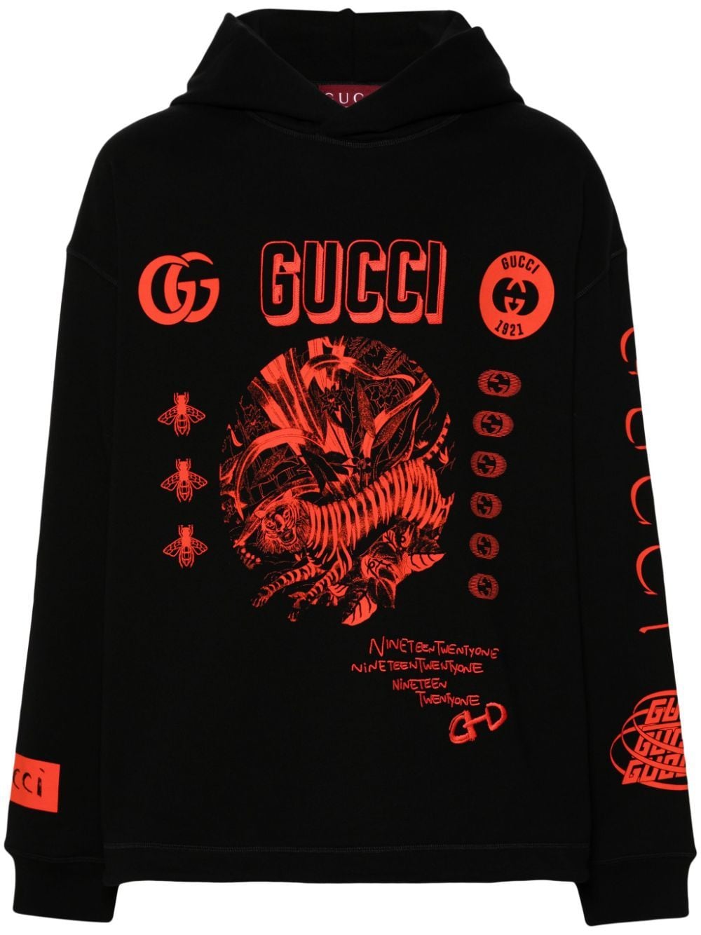 Shop Gucci Logo-embroidered Hoodie In Black