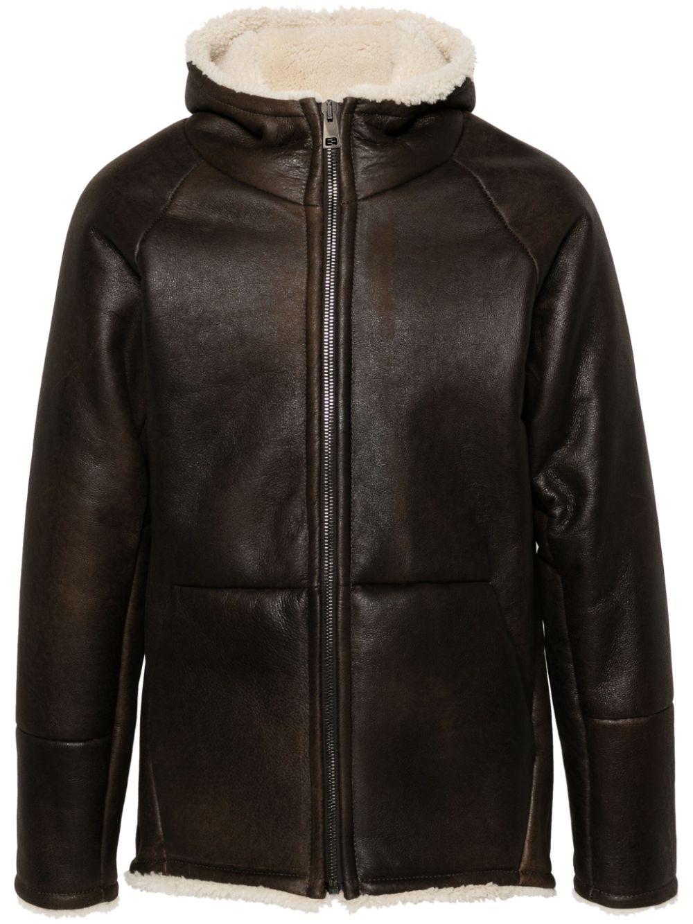 ERALDO hooded leather jacket - Brown