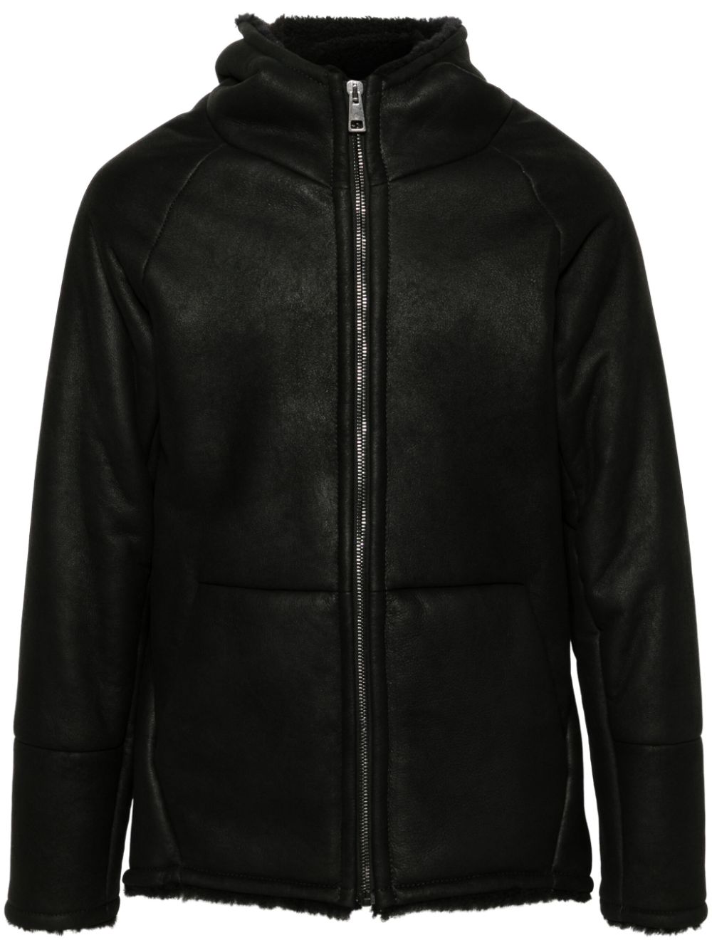 hooded leather jacket