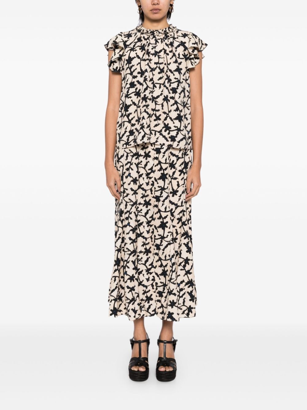 Shop Ulla Johnson Graphic-print A-line Skirt In Neutrals