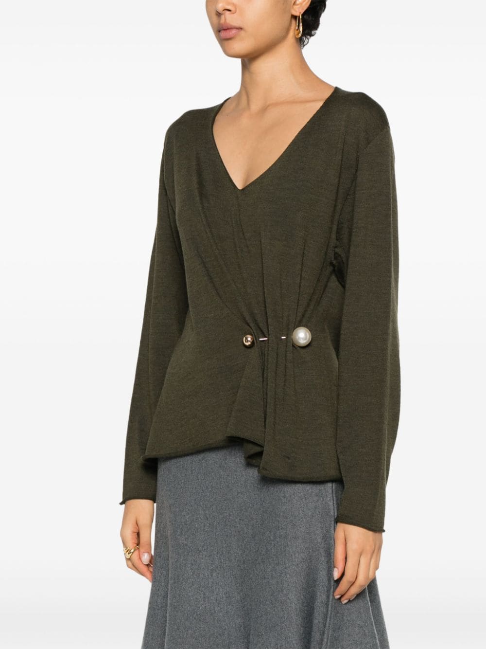 Shop Philosophy Di Lorenzo Serafini Faux-pearl Detailed Sweater In 绿色