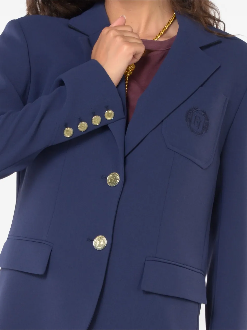 Elisabetta Franchi Logo-embroidered Blazer In Blue
