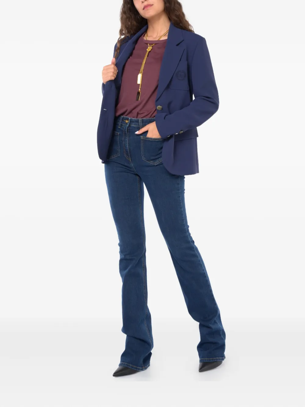 Elisabetta Franchi Logo-embroidered Blazer In Blue