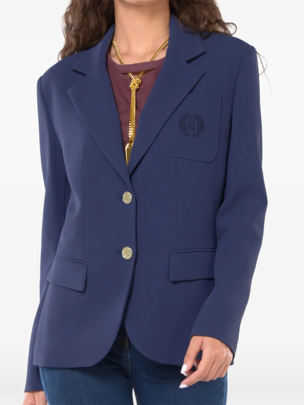 Elisabetta Franchi Logo-embroidered Blazer In Blue