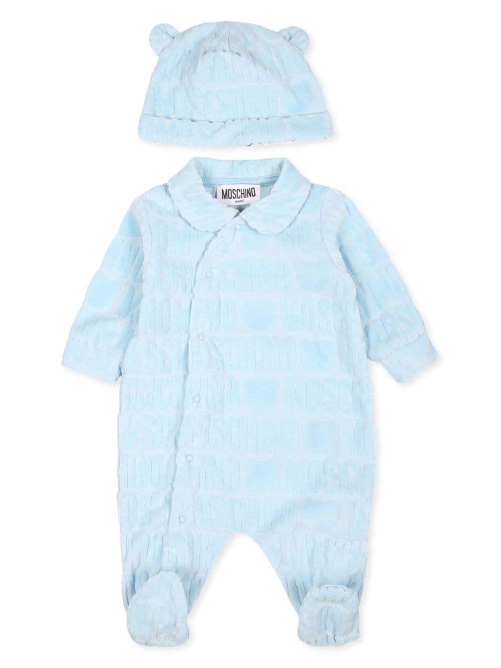 Moschino Kids logo-jacquard terry-cloth pajama set - BLUE