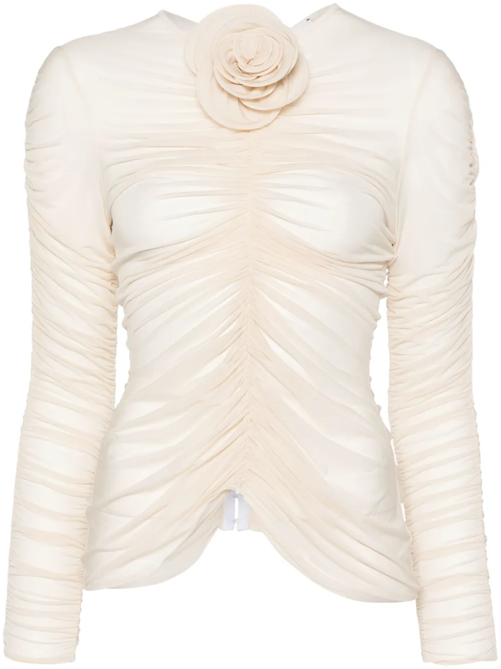 Magda Butrym rose-appliqué ruched top Beige