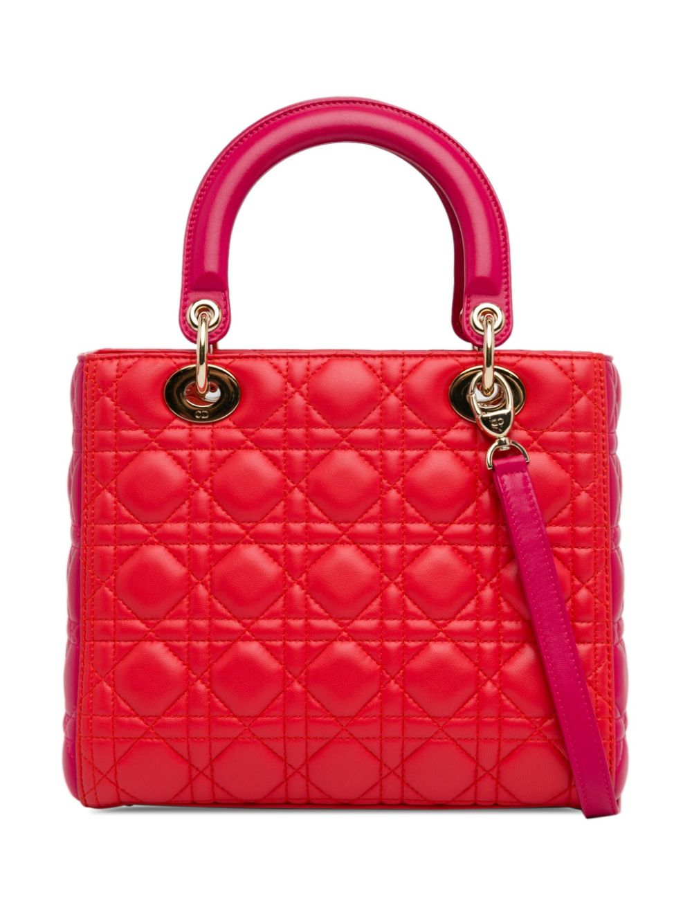 Christian Dior Pre-Owned 2014 medium tweekleurige lamsleren Cannage Lady Dior boekentas - Roze