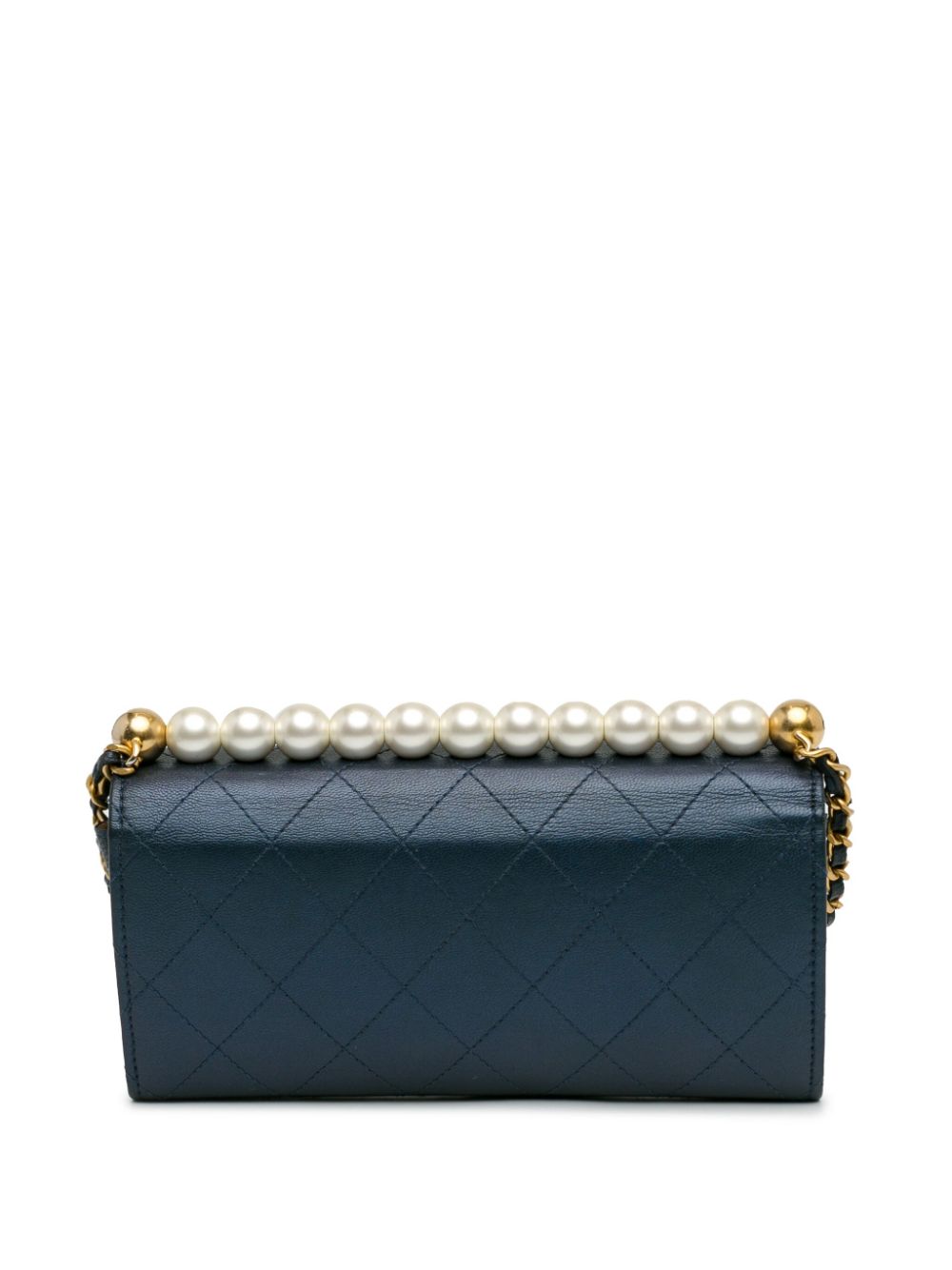 CHANEL Pre-Owned 2019 geitenleer Chic Pearls Clutch with Chain crossbodytas - Blauw