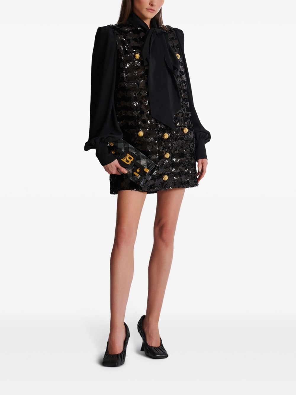 Shop Balmain Sequin-embellished Mini Dress In Black