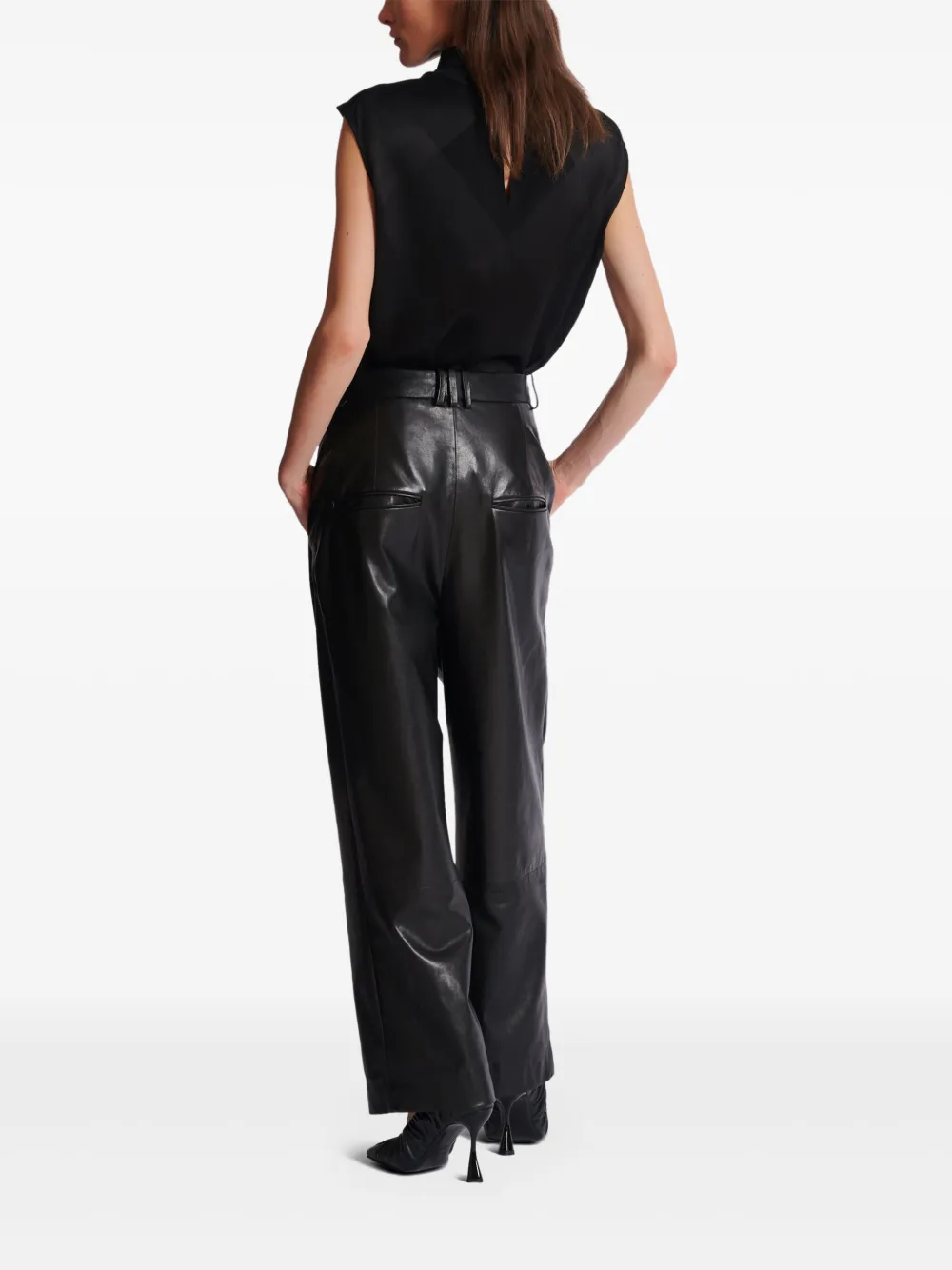 Balmain Pleated Leather Trousers In Black