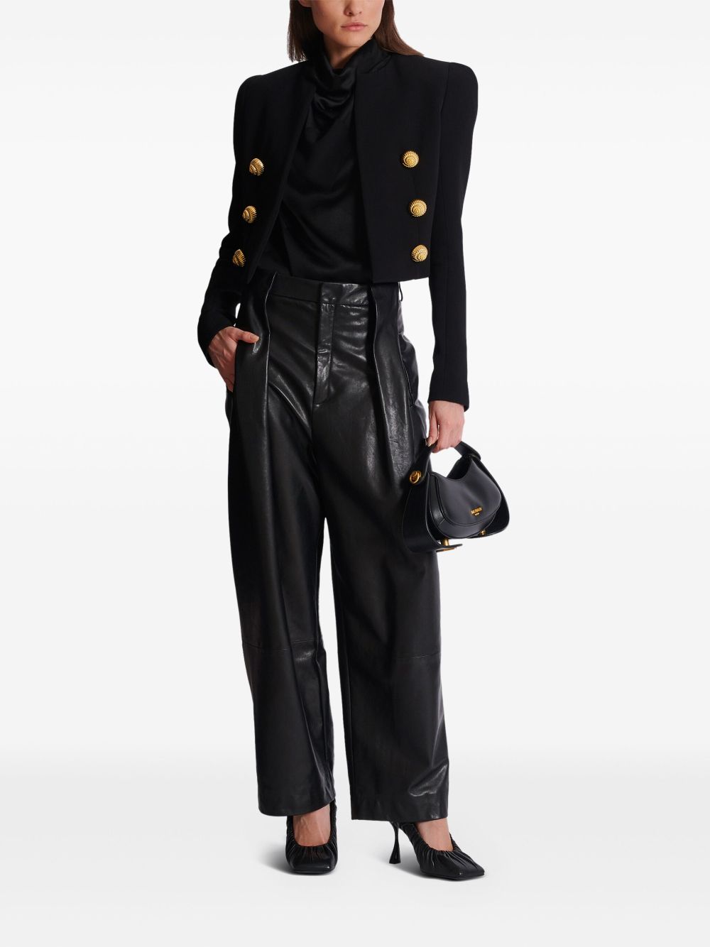 Balmain pleated leather trousers - Black