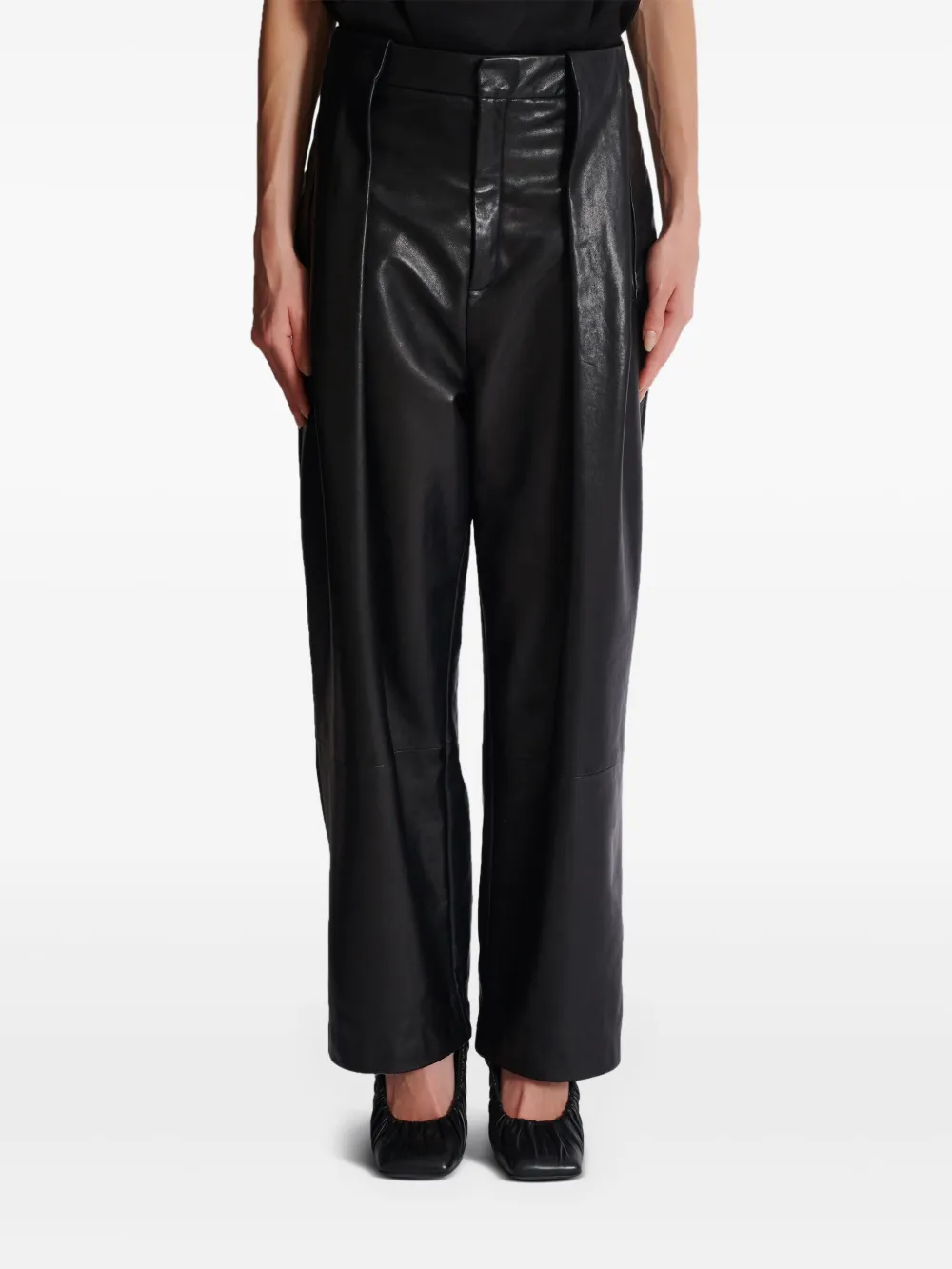 Balmain Pleated Leather Trousers In Black