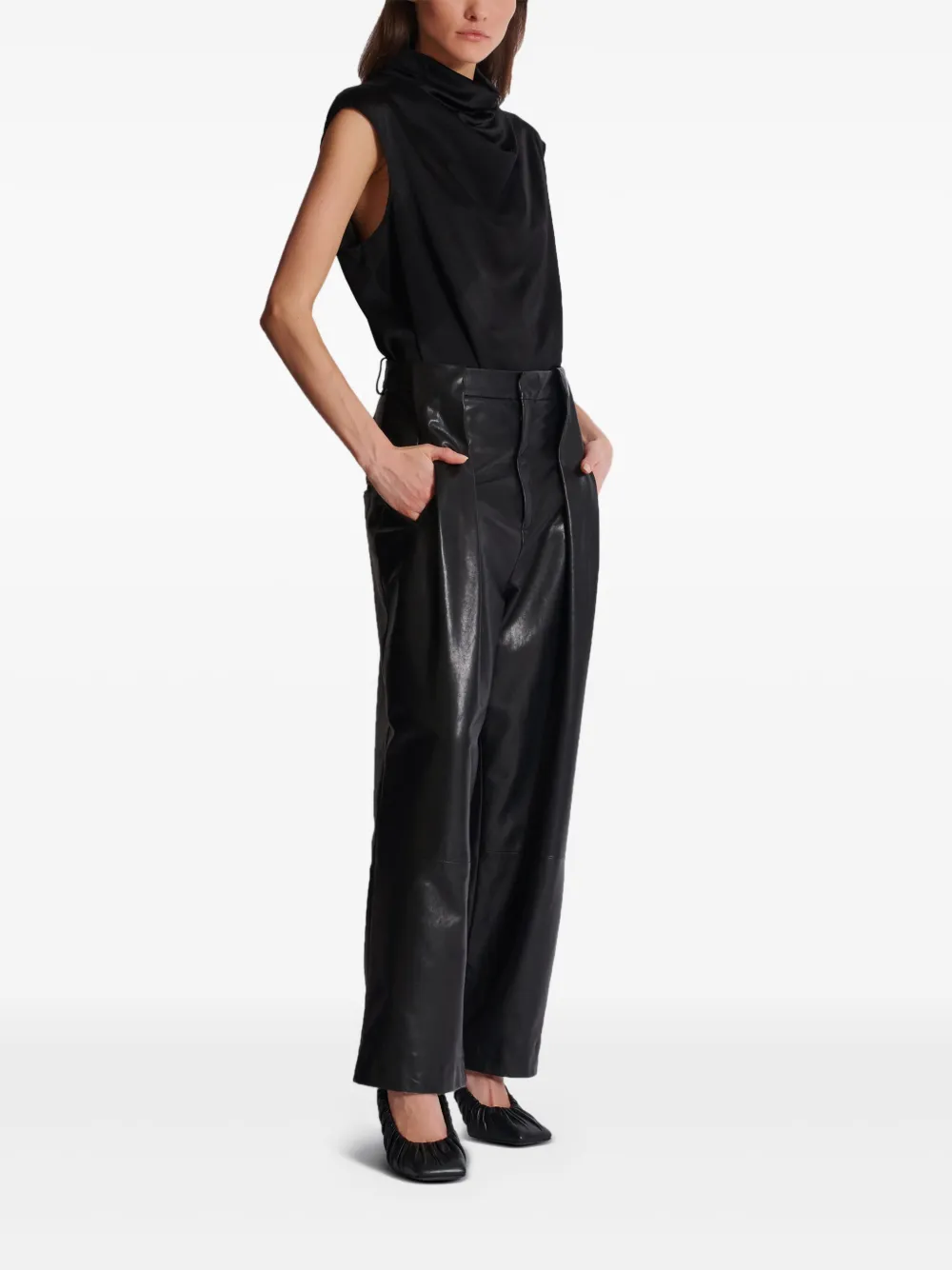 Balmain Pleated Leather Trousers In Black
