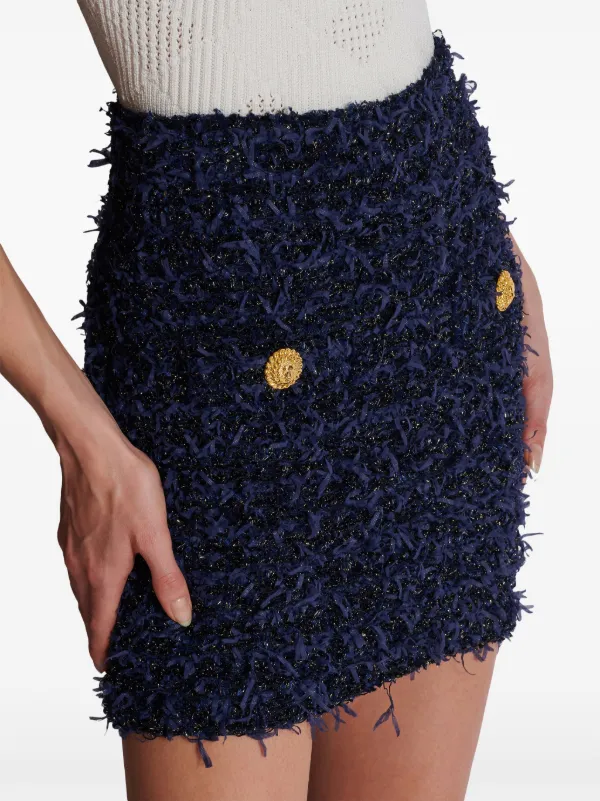 【送料&関税込】Balmain Skirt In Blue Cotton Pleated flared tweed skirt blue - Women | BALMAIN
