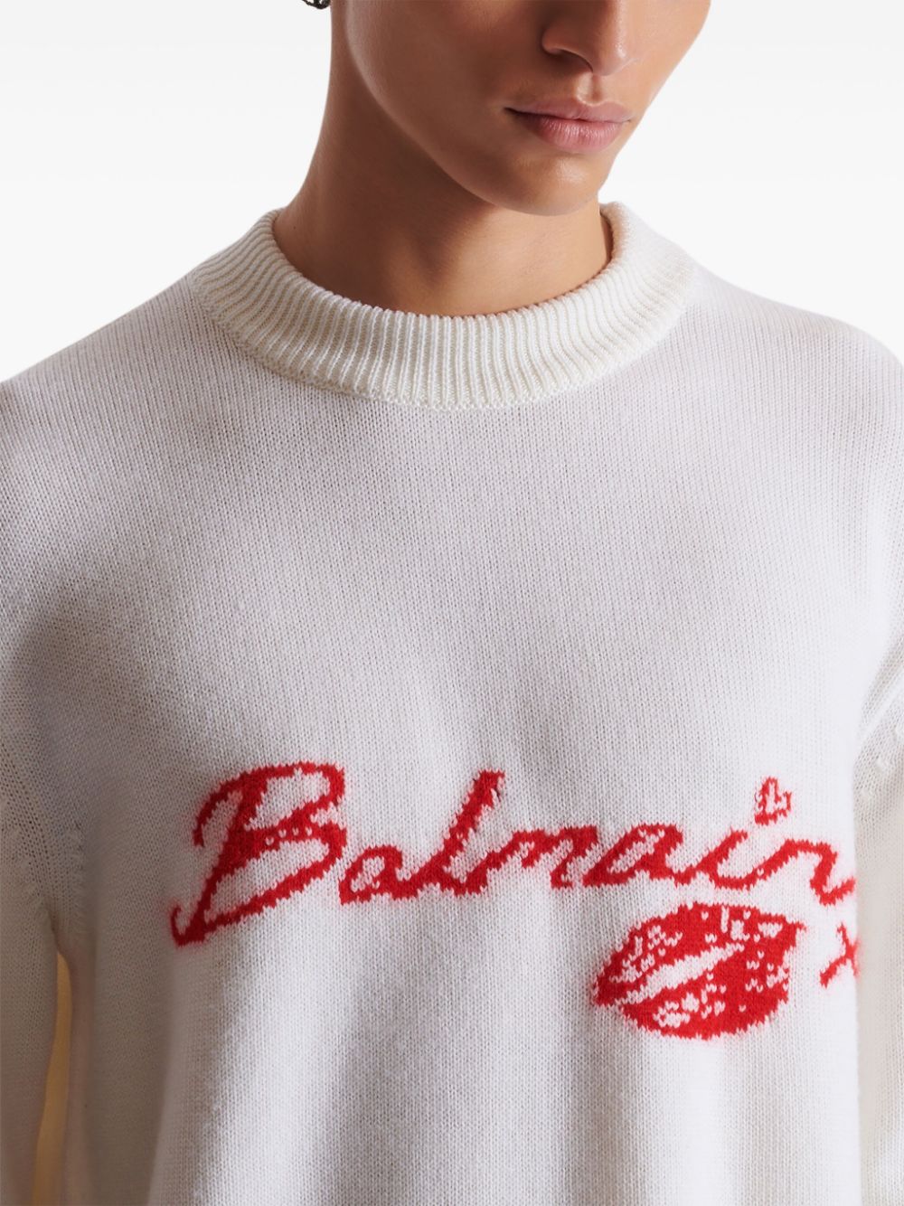 Balmain kiss-jacquard wool jumper Men