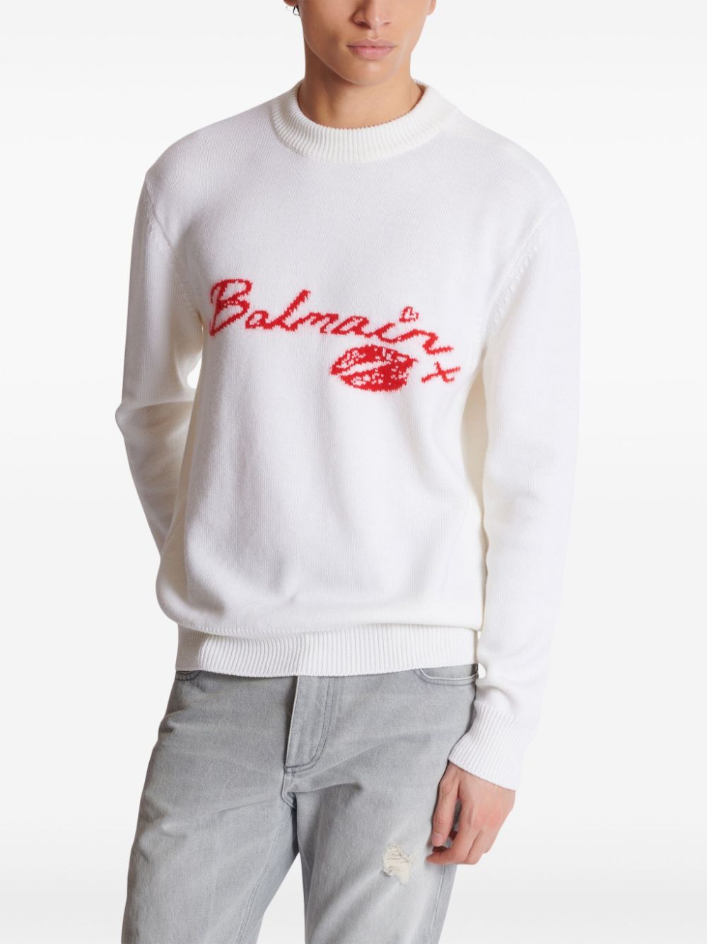 Balmain kiss-jacquard wool jumper Men