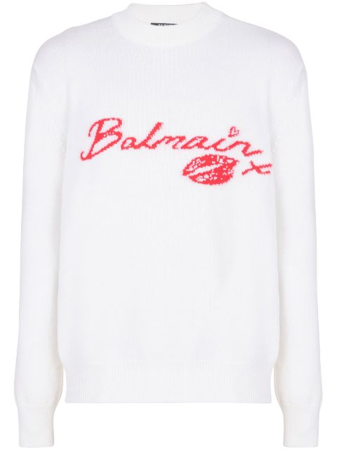 Balmain kiss-jacquard wool jumper Men