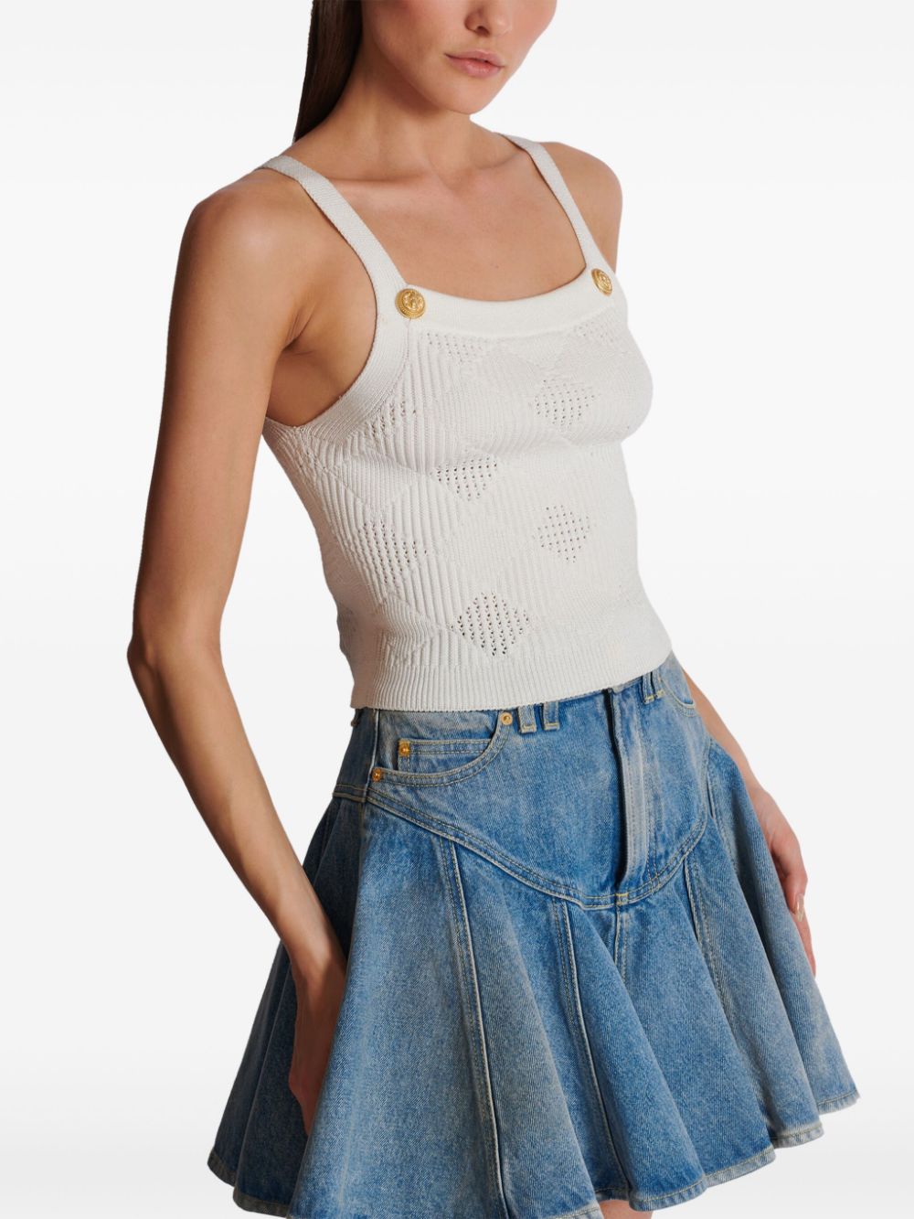 Balmain vichy-gingham knit tank top Women