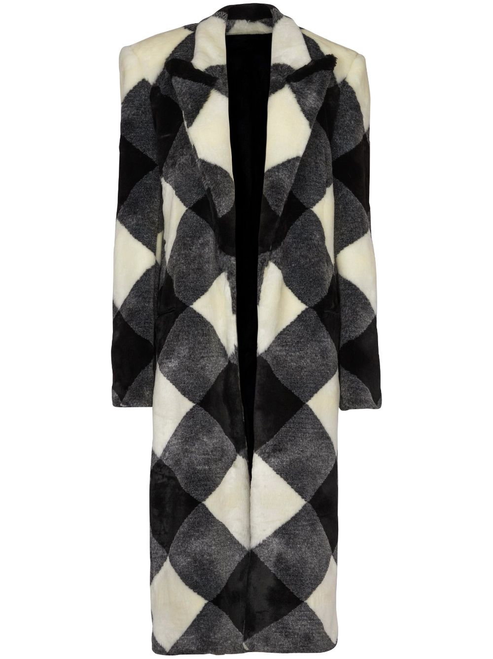 vichy-gingham faux fur coat