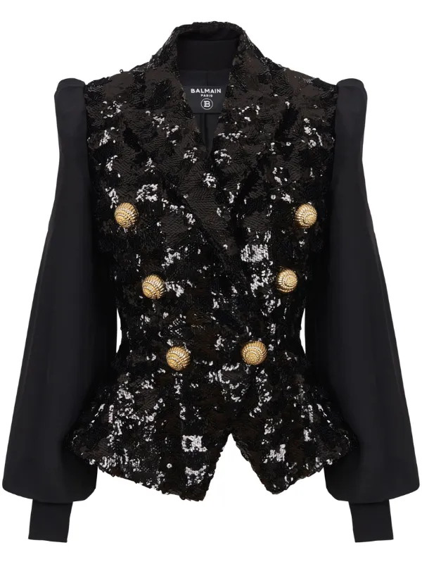 Balmain Sequined Blazer Black FARFETCH HK