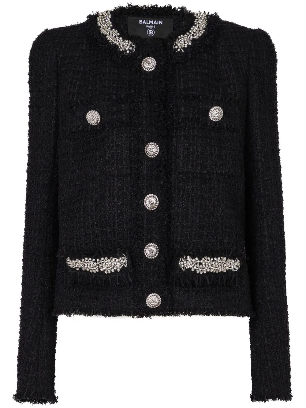 Balmain Embroidered Tweed Jacket In Black