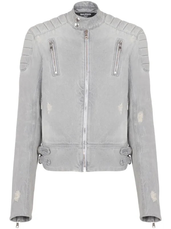 Balmain ライダースデニムジャケット | グレー | FARFETCH JP