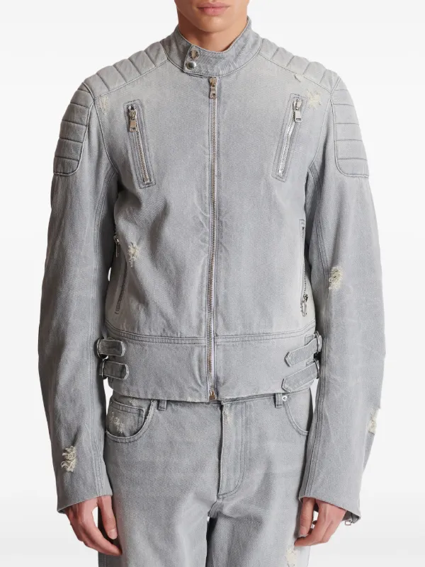 Balmain ライダースデニムジャケット | グレー | FARFETCH JP