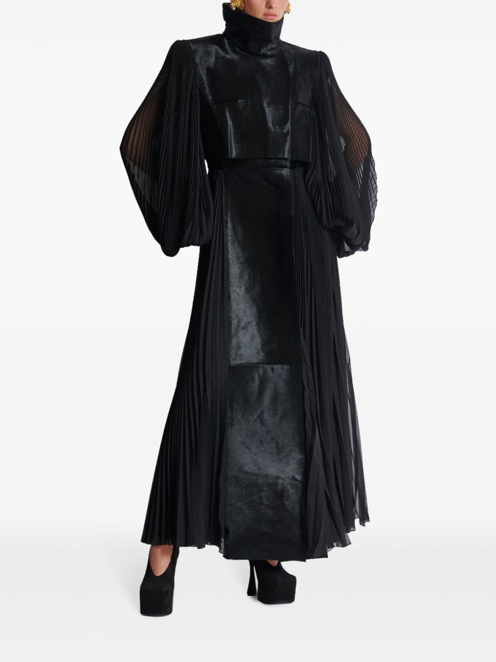 Balmain pleated high-neck trench coat - Black