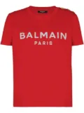 Balmain logo-print button-shoulder T-shirt - Red