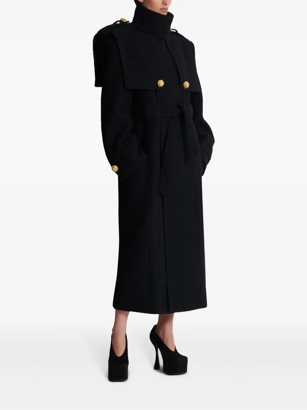 Balmain Decorative-buttons Trench Coat In 黑色