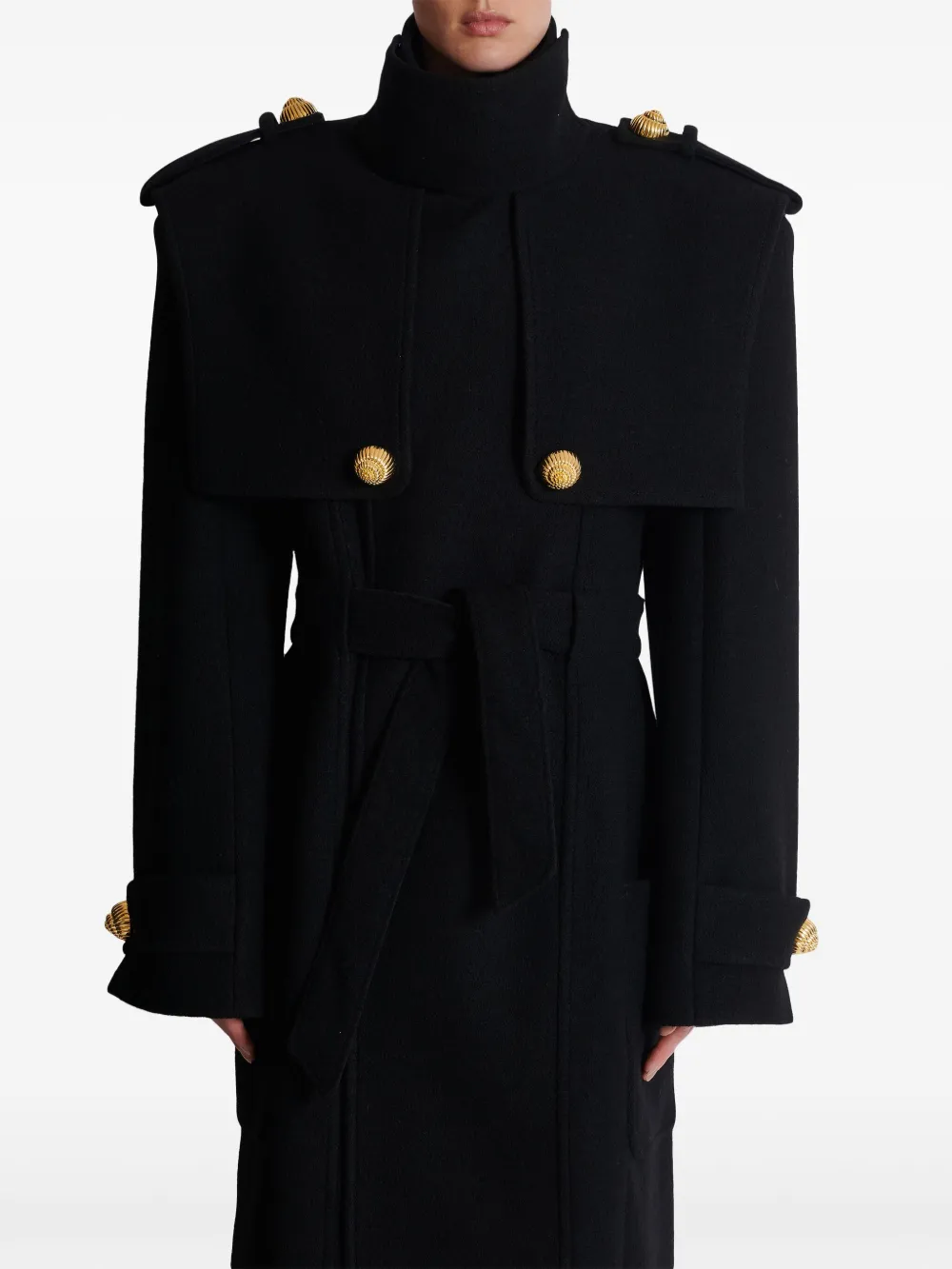 Balmain Decorative-buttons Trench Coat In 黑色