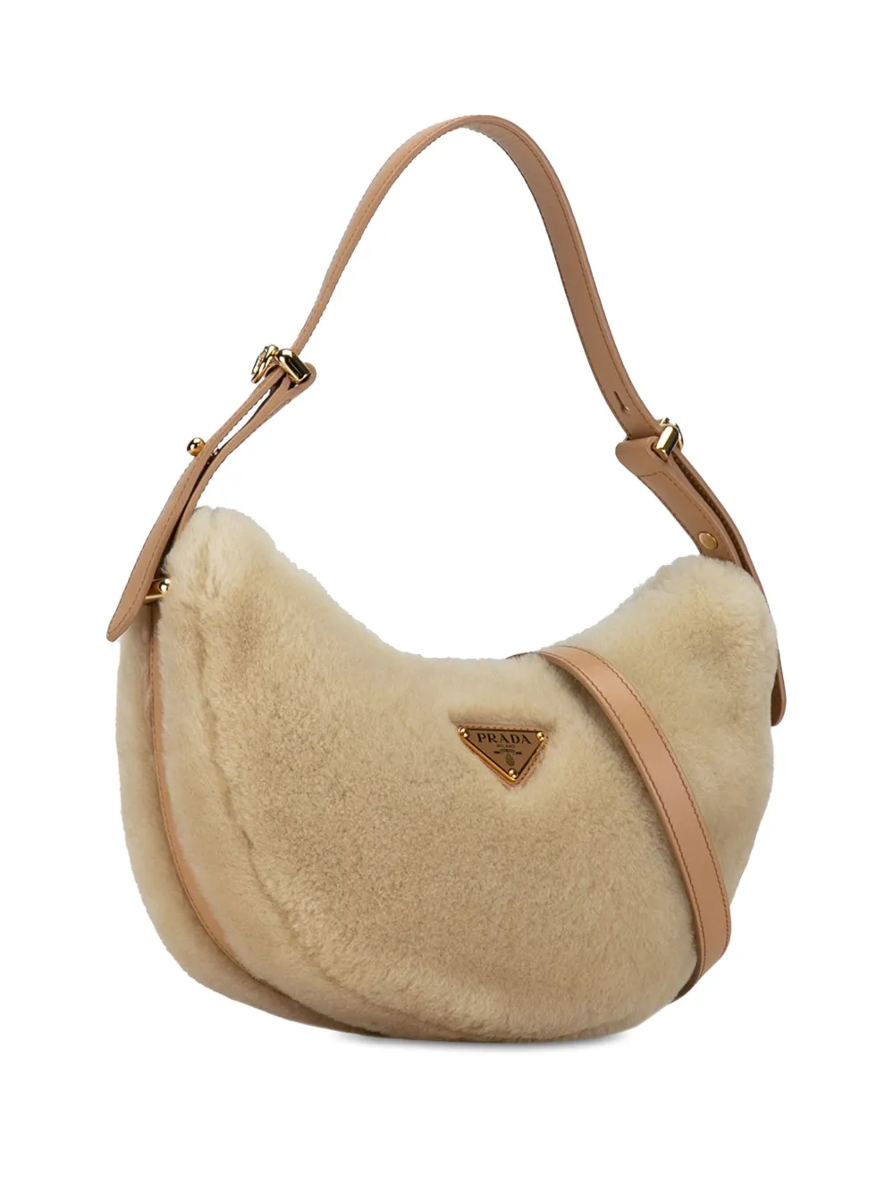 Pre-owned Prada 2021-2024 Shearling And Leather Arqu� Satchel In Brown