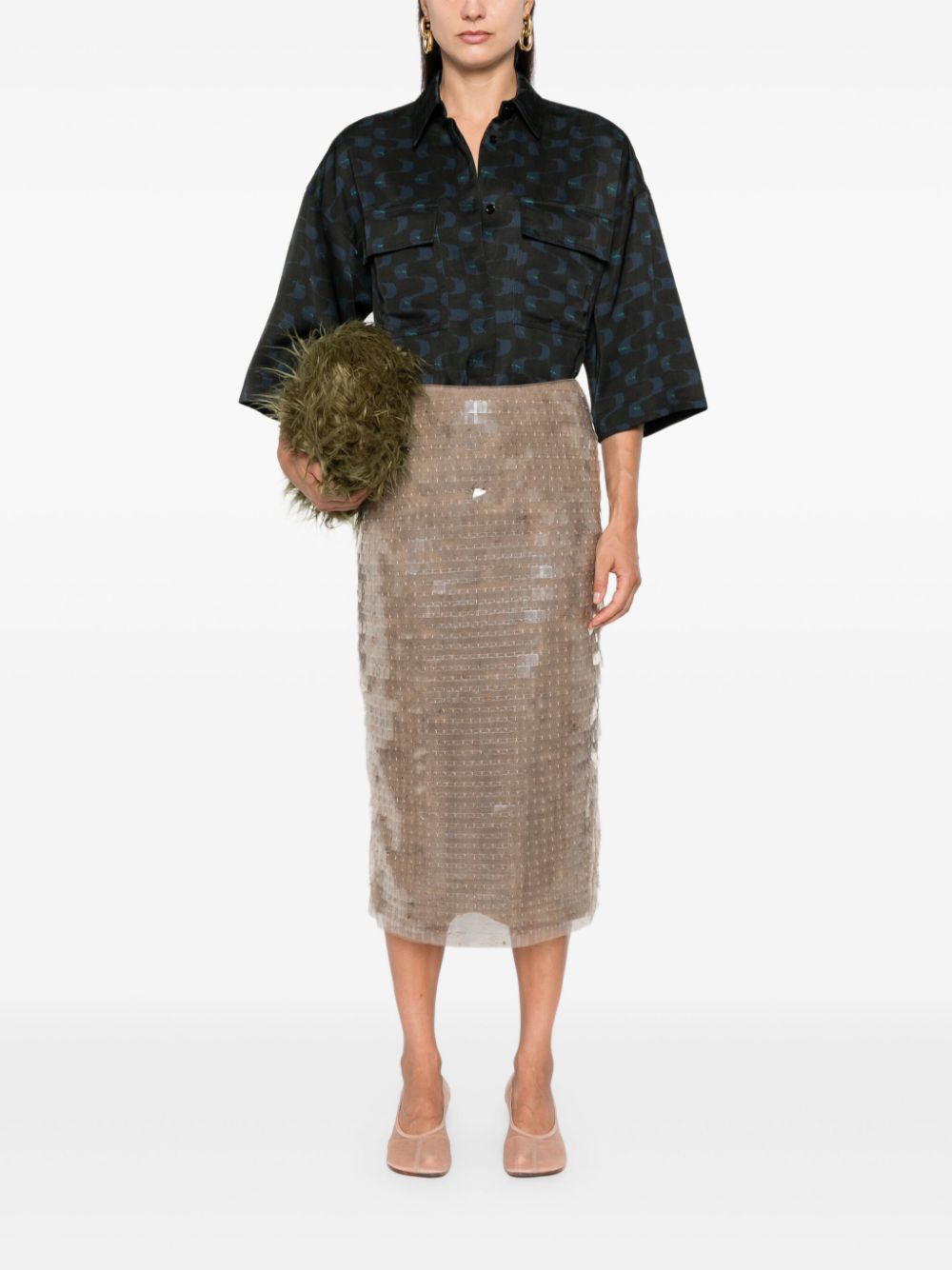 Aviù sequin-embellished midi skirt - Brown