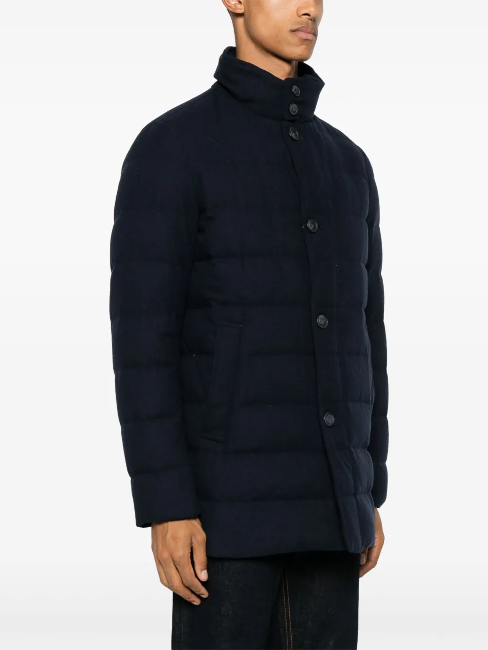 Herno Quilted Jacket With High Collar And Pockets In Blue